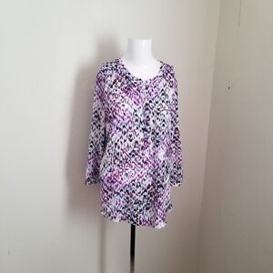 NYDJ Purple and Black Patterned Blouse